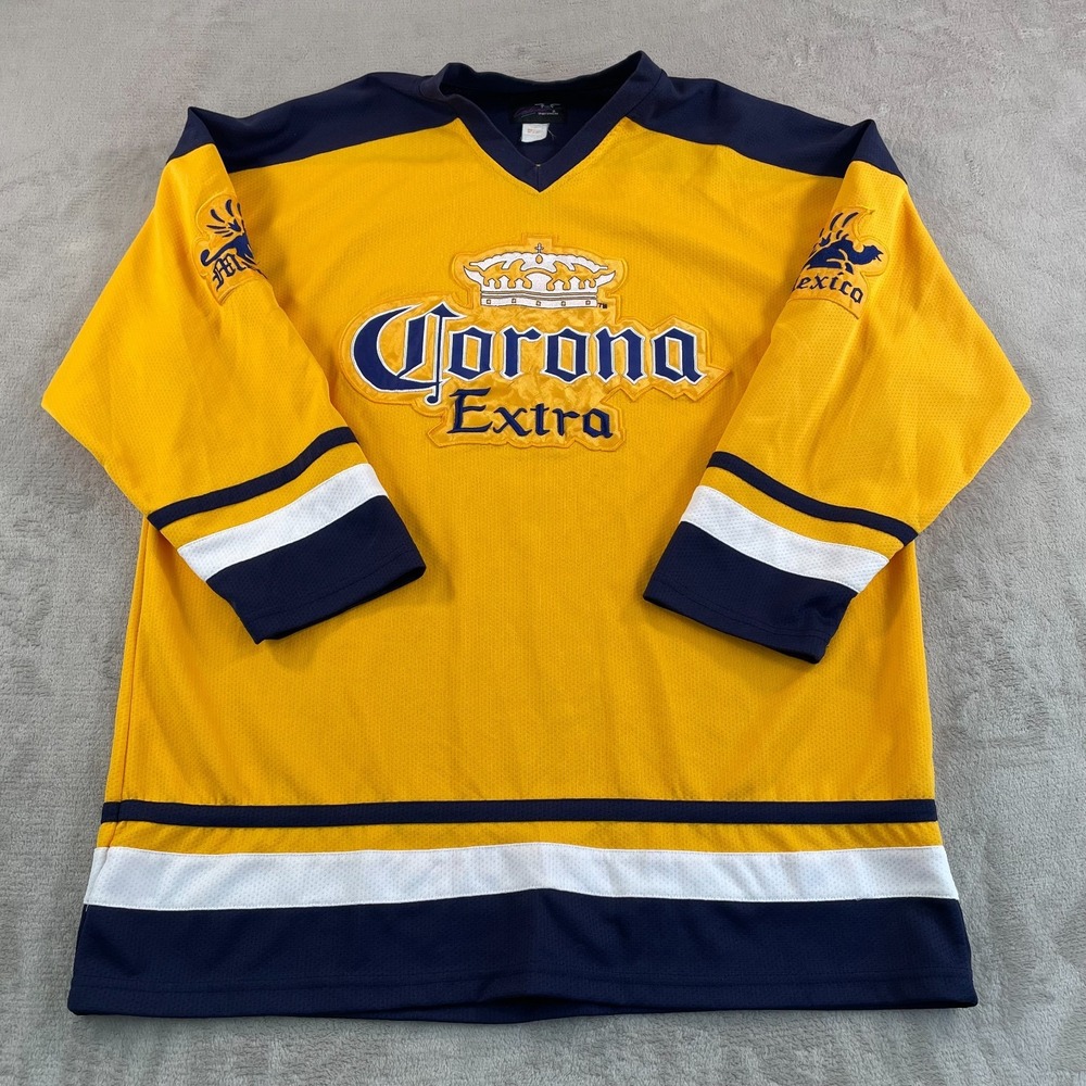 Vintage Corona Extra Beer Hockey Jersey Men XL Multi ColorBlock Embroidered Logo
